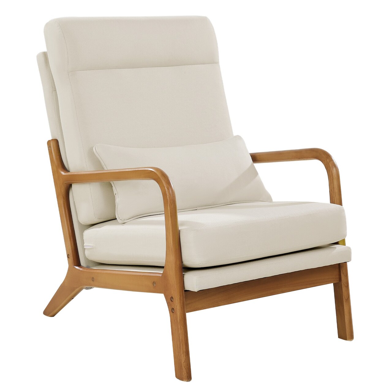 Mid Century Modern Accent Chair Upholstered Armchair with Solid Wood Frame Linen Fabric